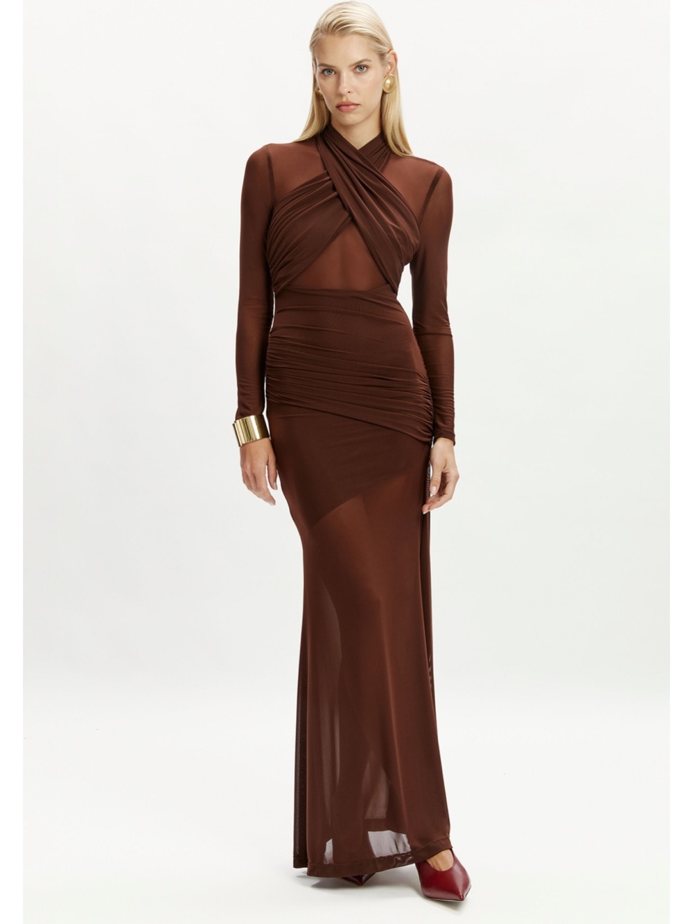 Bardot Brown Long Sleeve Maxi Dress